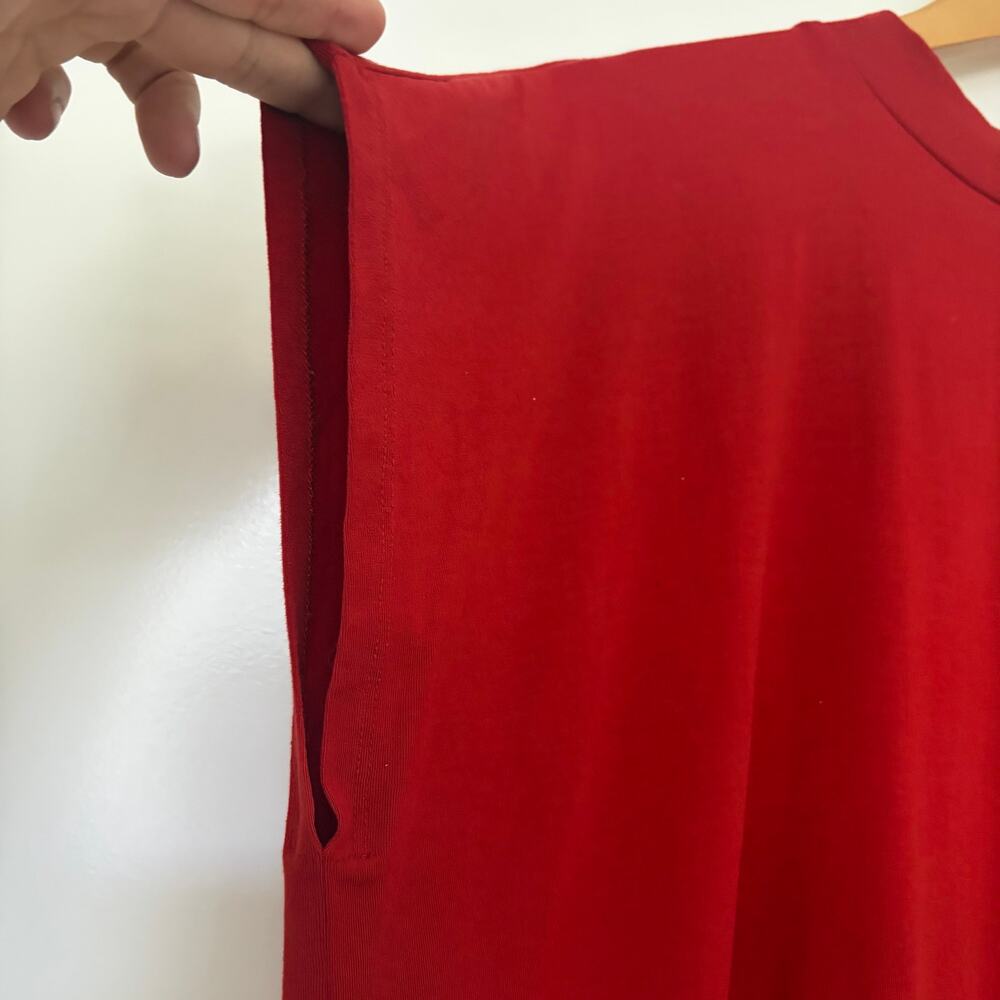 Eileen Fisher Boxy Mock Neck Tank Top Cap Sleeve T-shirt Red Size M Tencel - Picture 3 of 8